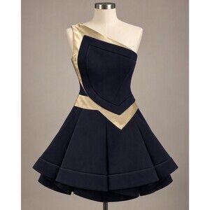 Antonio Berardi One-Shoulder Pleated Mini Dress Black Gold IT 40 US 4 Italy